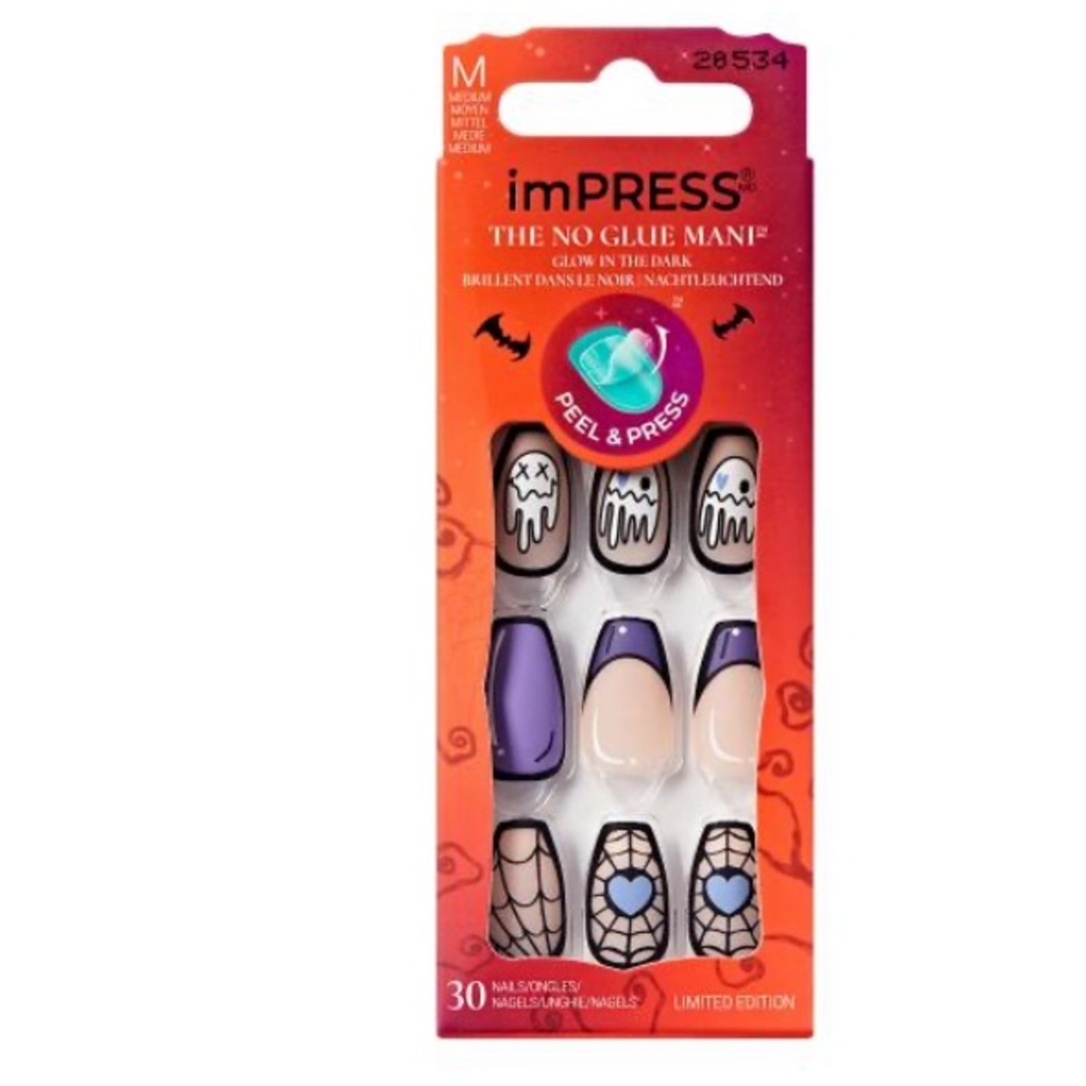 KISS imPRESS Spooky Cartoon Press Nails Purple Black White 26534 Party Startled - Picture 3 of 6